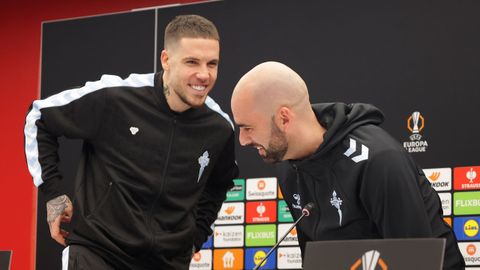 Mihailo Ristic y Claudio Gir�ldez, en la rueda de prensa previa al Estrella Roja-Celta.