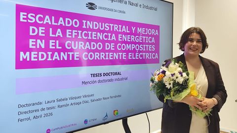 Laura Sabela V�zquez, en una imagen tras la defensa de su tesis en el Campus Industrial de Ferrol