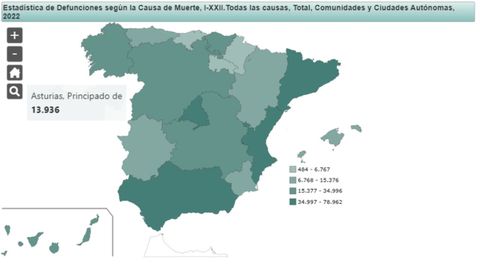 Estadstica de defunciones en Espaa, en 2022