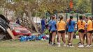 En un parque de la zona cero, esta semana unas chicas practicaban rugby.