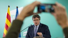 El presidente de Junts, Carles Puigdemont, durante una rueda de prensa en Perpi��n el pasado 24 de enero.