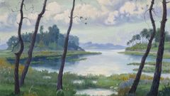 Obra �Atardecer en Samil�, de Manuel Abelenda, que se exp�n na mostra no Gai�s