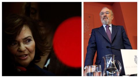 La vipresidenta del Gobierno Carmen Calvo hizo una primera valoraci�n cr�tica del informe de la RAE, cuyo contenido explic� el director de la Real Academia, Santiago Mu�oz Machado