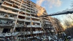 Estado de un edificio residencial en Kiev tras los �ltimos bombardeos rusos