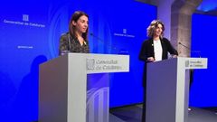 La consejera de Presidencia, Meritxell Bud, y la consejera de Empresa y Conocimiento, ngels Chacn, ayer en rueda de prensa. Bud afirm que el Supremo debera acatar la sentencia del TJUE.