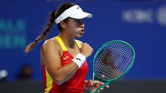 J&eacute;ssica Bouzas durante el partido de cuartos de final de la Billie Jean King Cup contra Kazajist&aacute;n.