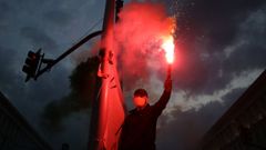 Manifestante en protesta anticorrupci�n y contra el Gobierno de Bulgaria