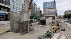 En primer t�rmino, estructura en la que se colocar� el ascensor para el p�rking. Detr�s, zona donde estar� la rampa y escaleras para conectar con el subterr�neo y que tendr�n zona de estancia en el lado hacia el Obelisco