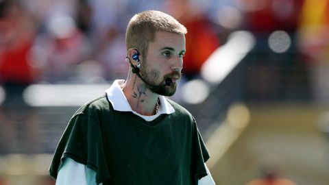 Justin Bieber, durante su actuaci�n en el descanso de la final del Mundial