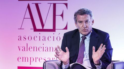 El presidente del Partido Popular, Alberto N��ez Feijoo, durante la Asamblea General AVE (Asociaci�n Valenciana de Empresarios). 