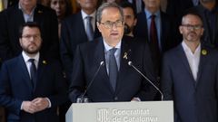 Imagen de la declaraci�n institucional del presidente de la Generalitat, Quim Torra, acompa�ado de todo su Gobierno