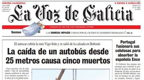 Portada de La Voz del 10 de abril del 2001