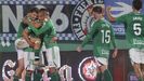 Jugadores del Racing celebrando un gol en A Malata este curso. 