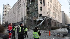 Edificio de Kiev da�ado hoy por un misil ruso.