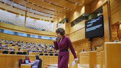 La vicepresidenta primera y ministra de Hacienda, Mar�a Jes�s Montero, durante una sesi�n de control al Gobierno para debatir y votar los objetivos de estabilidad presupuestaria, en el Senado