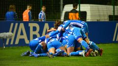 Las jugadoras del Deportivo festejan uno de los goles anotados al Levante Las Planas