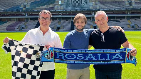 Mario Gmez, Lus Lorenzo (director ftbol femenino Boavista) y Alberto Tamayo en el estadio do Bessa.