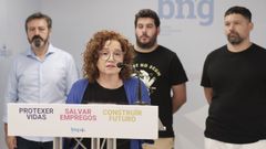La diputada Montse Prado, en la rueda de prensa de este lunes en la sede del BNG de Pontevedra