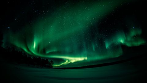 Una de las auroras boreales fotografiadas por Xurde Margaride, en sus viajes a Laponia