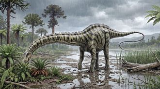 Ilustraci�n de Diplodocus realizada por Carmelo L�pez del grupo de investigaci�n FOCONTUR a partir de los restos hallados en el yacimiento de Teruel.