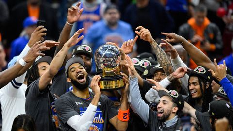 Los Knicks celebran su clasificaci�n para las Finales de la NBA.