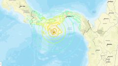Imagen difundida por el Servicio Geol�gico de Estados Unidos (USGS) del epicentro de un terremoto de 7,6 de magnitud que sacudi� este viernes el sureste de Panam�