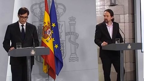 Comparecencia de Salvador Illa y Pablo Iglesias por el coronavirus