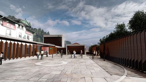 Infograf�a que recrea la nueva plaza que se habilitar� para acceder a la estaci�n de Pola de Lena