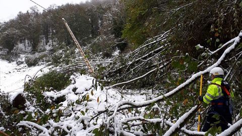 Tcnicos de EDP tratan de arreglar una avera elctrica en medio de una gran cantidad de nieve