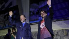 El presidente, Juan Carlos Escotet, y el consejero delegado, Massimo Benassi, durante la celebraci�n del ascenso a Primera Divisi�n del Deportivo.