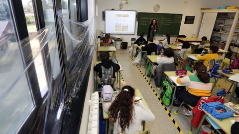 Os alumnos contin�an co protocolo de fiestras abertas nas escolas como medida anticovid.