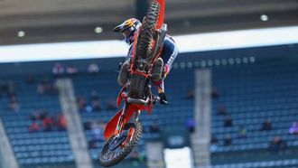 El piloto gallego Jorge Prado, durante la manga clasificatoria de Anaheim 2 en la que se impuso.