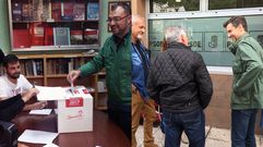 A la izquierda, Adri�n Barb�n vota en Laviana, mientras que a la derecha Jos� Mar�a P�rez charla con unos militantes en San Mart�n