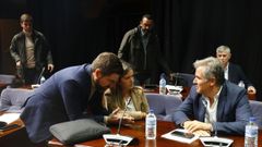 Concejales del grupo municipal del PP, antes del pleno municipal de este lunes en Pontevedra