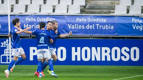 gol Ortuo Sangalli Luismi Tejera Real Oviedo Mirandes Carlos Tartiere.Alfredo Ortuo celebra su gol frente al Mirands