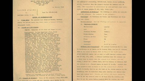 Dos p�ginas del sumario del juicio contra el asturiano Indalecio Gonz�lez y otros cuatro espa�oles (1947) por cr�menes cometidos en el campo de concentraci�n de Mauthausen-Gusen