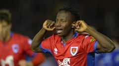 Gol Yeboah Numancia Real Oviedo Los Pajaritos.Yeboah celebra el 1-1 ante el Real Oviedo