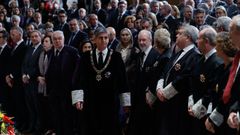 El presidente saliente del Tribunal Constitucional, Pedro Gonz�lez-Trevijano, este lunes durante la toma de posesi�n de los cuatro nuevos magistrados de la corte de garant�as, en Madrid