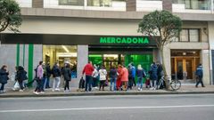 Colas en la puerta del Mercadona, en avenida de Portugal, Gij�n