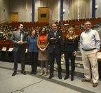 Rector, vicerrector y decanos, ayer en el campus provincial. 