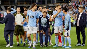 Jugadores del Celta, tras la clasificaci�n para la Europa League.