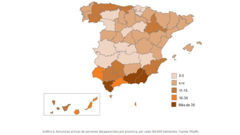 Denuncias activas de personas desaparecidas por provincia, por cada 100.000 habitantes