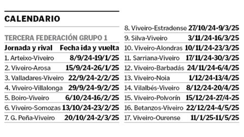 Calendario del Viveiro CF 2024-2025