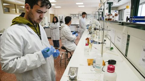 Imagen de archivo de una clase prctica de Vitivinicultura en el IES de O Ribeiro (Ribadavia)