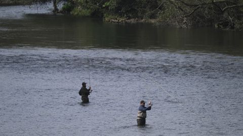 Pescadores en el ro Narcea en el Campanu de Asturias,