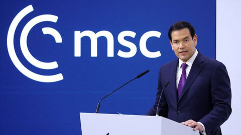 Marco Rubio, durante su intervenci�n en la Conferencia de Seguridad de M�nich.