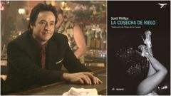 John Cusack, en el papel de Arglist, en la adaptacin al cine de La cosecha de hielo que film Harold Ramis. A la derecha, portada del libro de Sajaln.