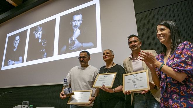 Los hermanos Lesmes durante el homenaje que el Concello les tribut� en el mes de mayo
