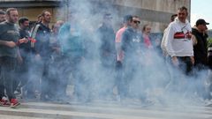 Momento da manifestaci�n do pasado xoves dos traballadores do metal en Vilagarc�a de Arousa.