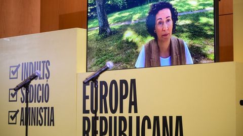 Marta Rovira participando va telemtica en un acto a principios de junio